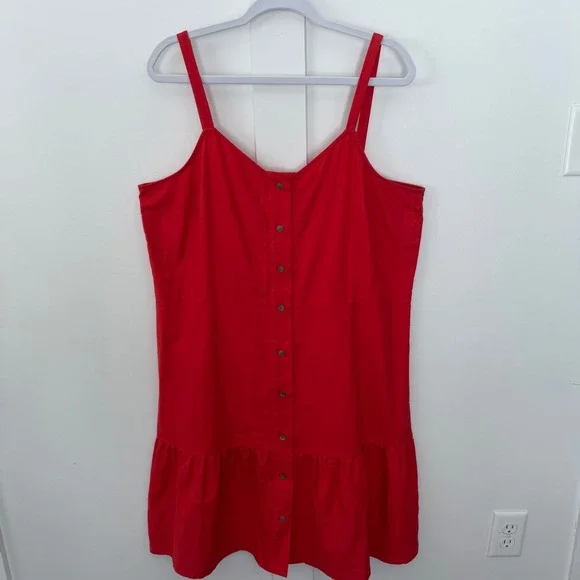 New Loft Red Flounce Dress Red Button Down Sleeveless Ruffle Cotton XL NWT - Picture 1 of 13